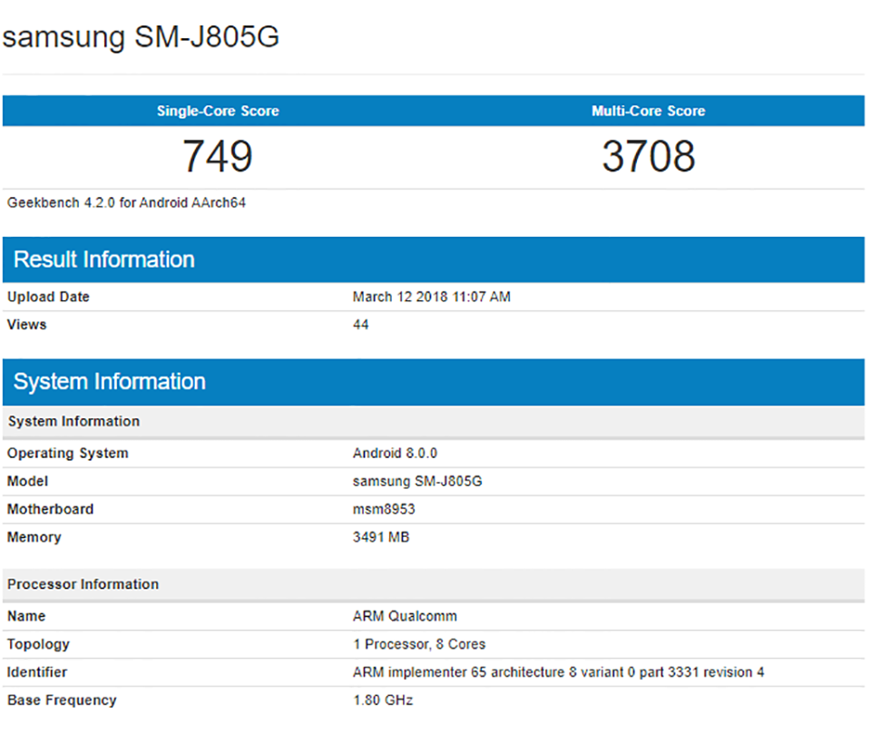 Galaxy J8+ lộ cấu hình trên Geekbench (ảnh 1)