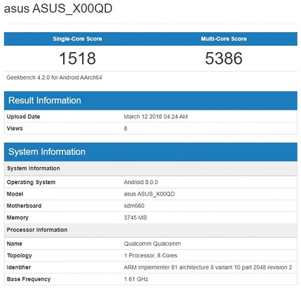 Zenfone 5 lộ cấu hình trên Geekbench