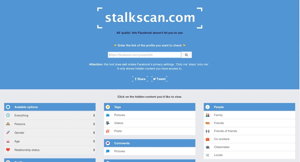 Giao diện chính của Stalkcan
