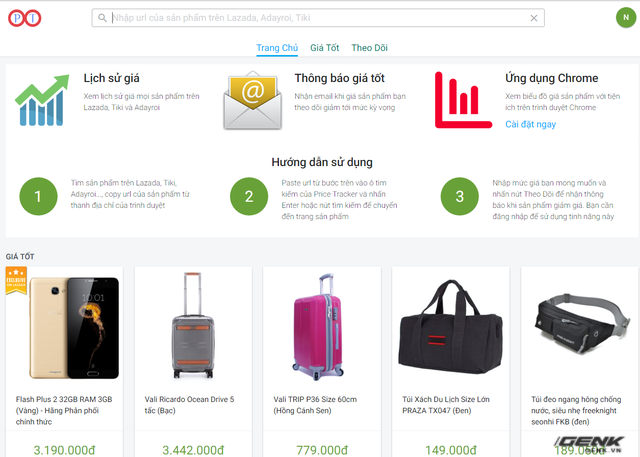 Giao diện chính của Price Tracker khá đơn giản, dễ nhìn Giao diện chính của Price Tracker khá đơn giản, dễ nhìn