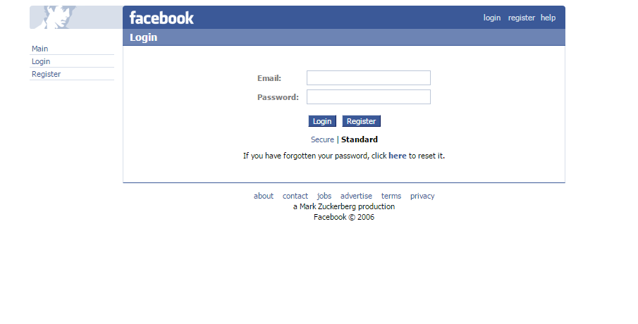 Trình duyệt đăng nhập của Facebook vào năm 2006 sẽ như thế nào nhỉ? Trình duyệt đăng nhập của Facebook vào năm 2006 sẽ như thế nào nhỉ?