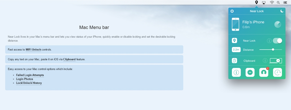 Giao diện của Near Lock trên máy Mac Giao diện của Near Lock trên máy Mac