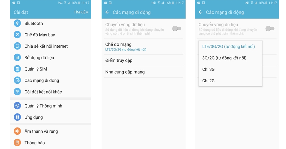 Tùy chỉnh chế độ mạng Tùy chỉnh chế độ mạng