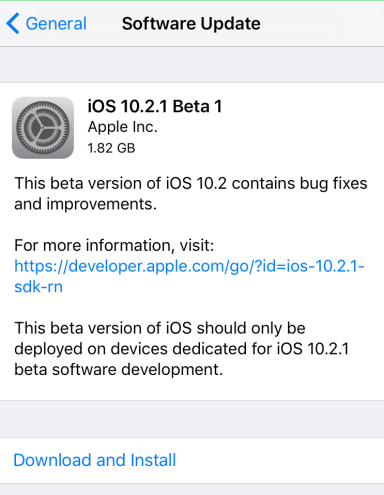 Apple bất ngờ tung ra phiên bản iOS 10.2.1 beta 1