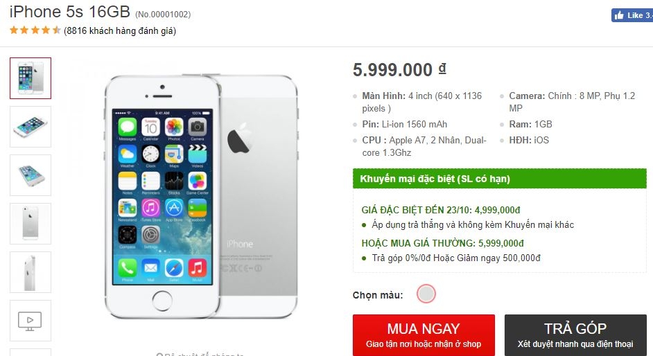 iPhone 5s tiếp tục giảm giá kịch sàn