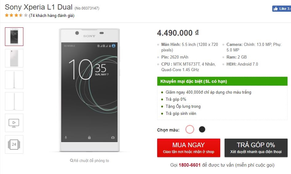 Xperia L1 Dual màn hình 5.5 inch, camera 13MP giảm giá tốt