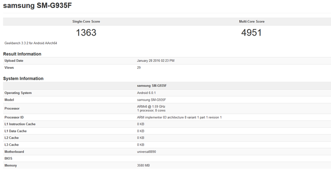 Điểm Geekbench Galaxy S7 Edge