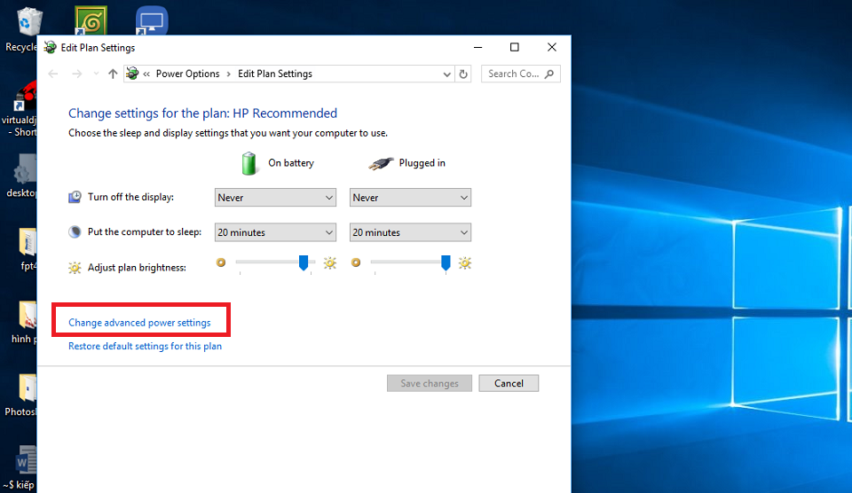 Truy cập Power Option