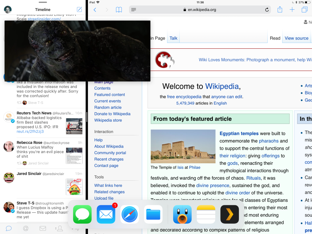 Với iOS 11 người dùng iPad có thể hiển thị 2 ứng dụng cùng một lúc với chế độ xem và chia màn hình mới