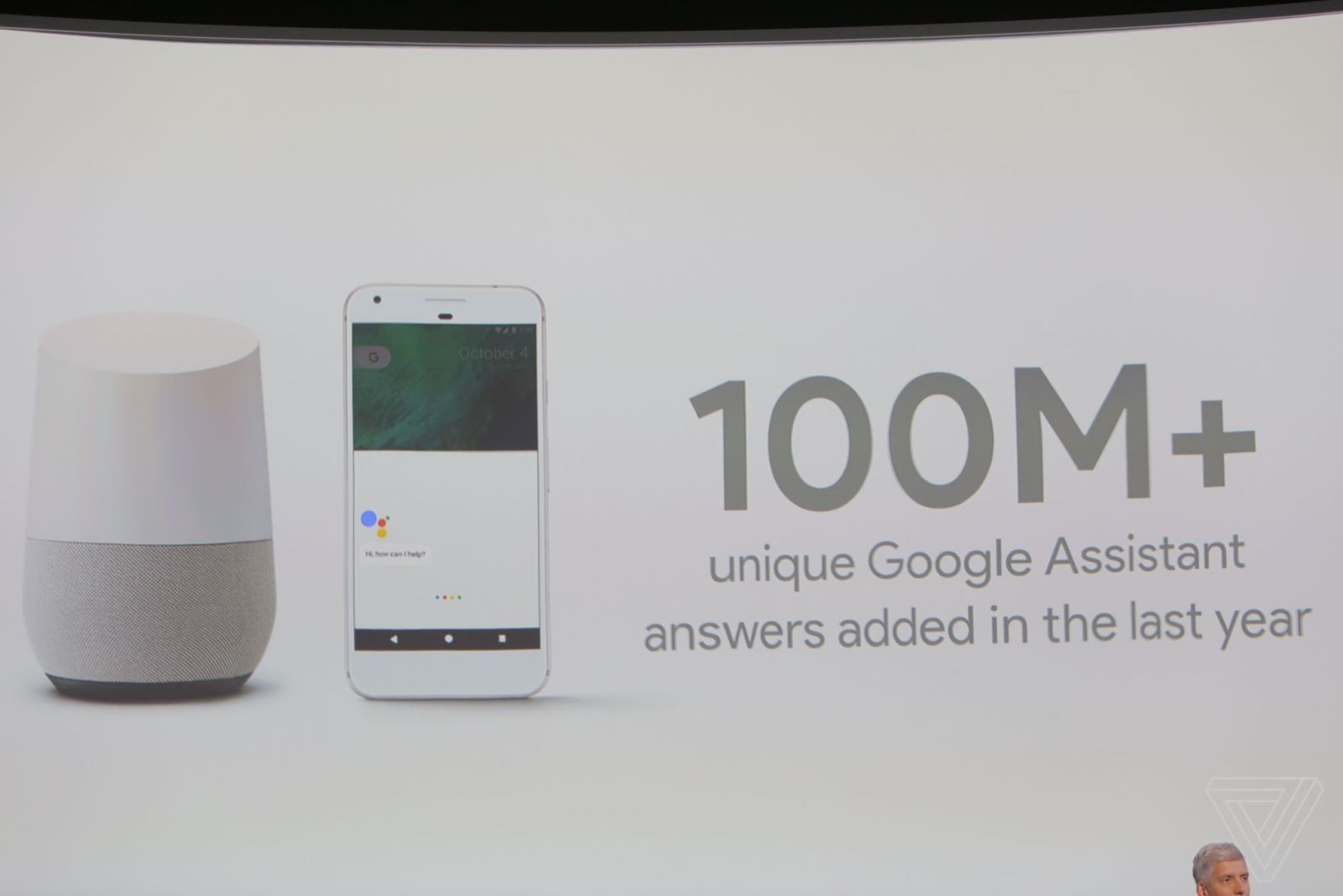 Và thành tựu đầu tiên được Google nhắc đến trong sự kiện chính là, trong năm qua 55 triệu chiếc Chromecast đã được bán ra, và trợ lý ảo Google Assistant của họ đã trả lời hơn 100 triệu câu hỏi khác nhau trên toàn thế giới.