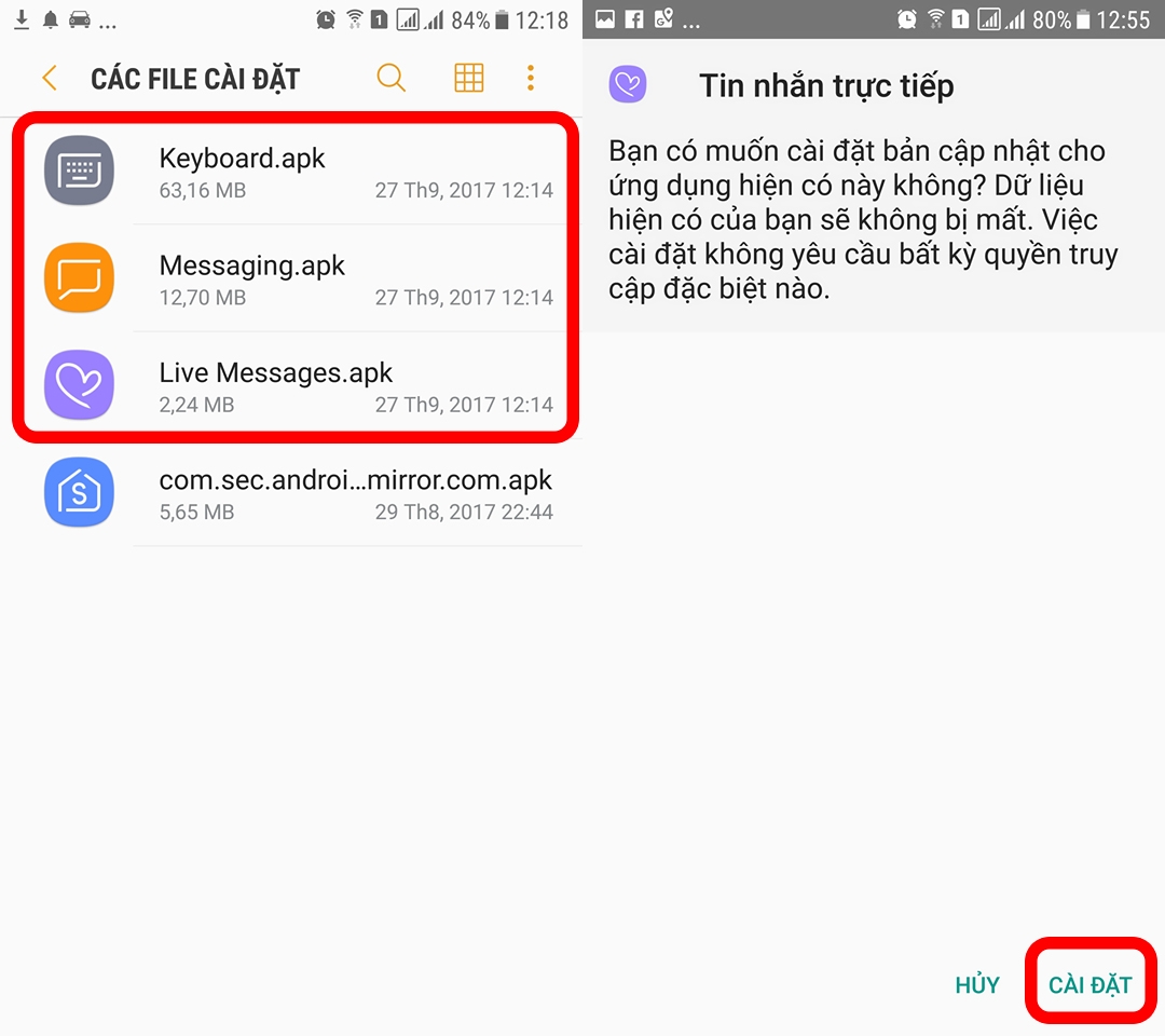 Cài đặt file apk