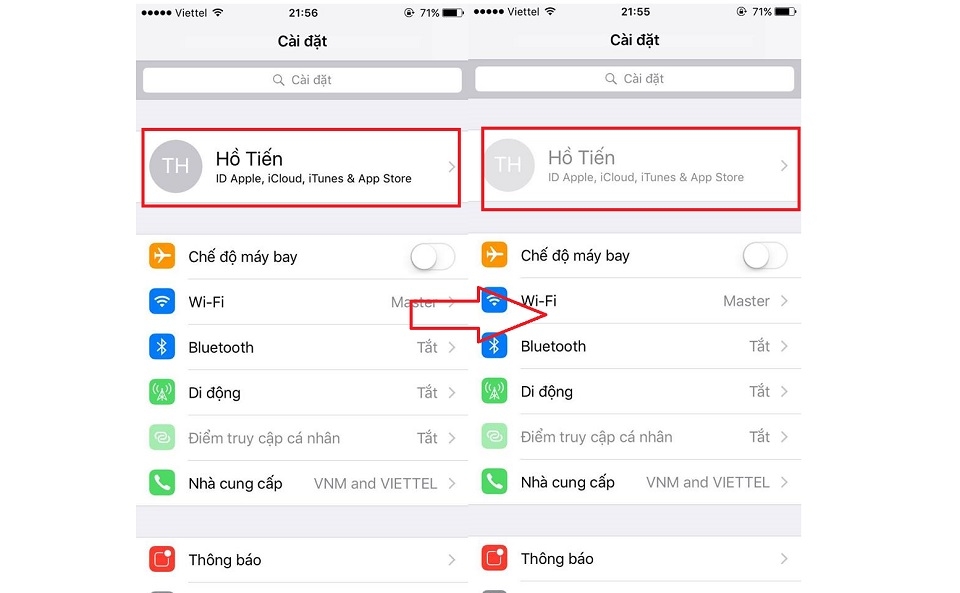 Thay đổi trên giao diện