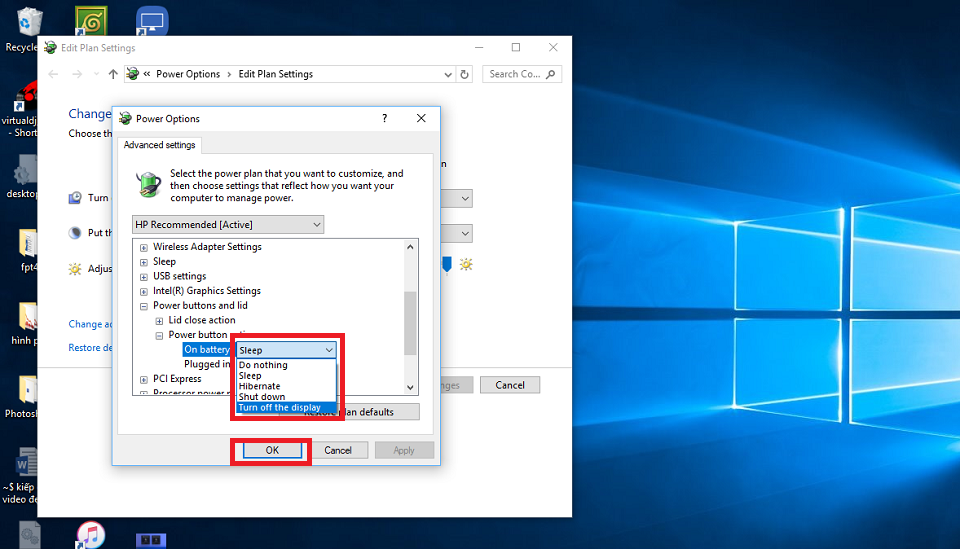 Thiết lập tắt màn hình máy tính bằng nút nguồn