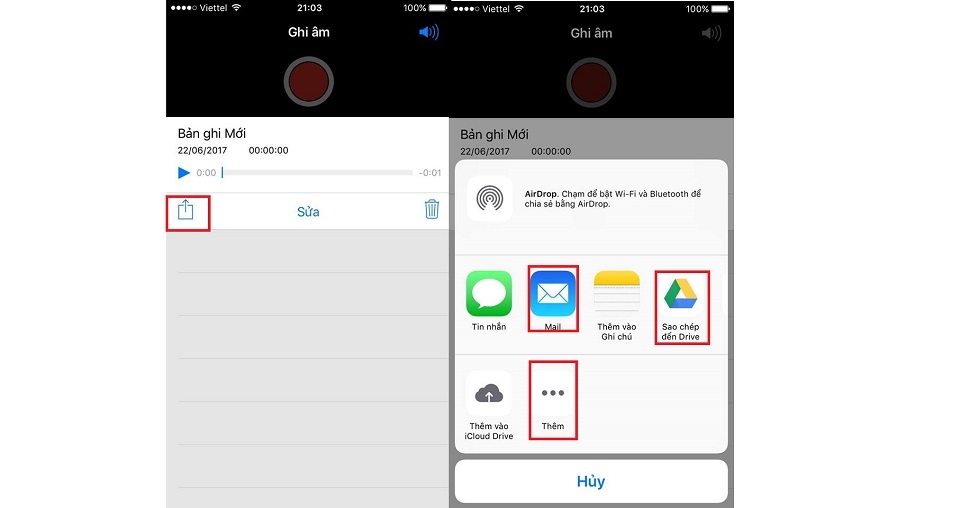 Sử dựng một ứng dụng, mạng xã hội,… trung gian để chuyển file ghi âm.