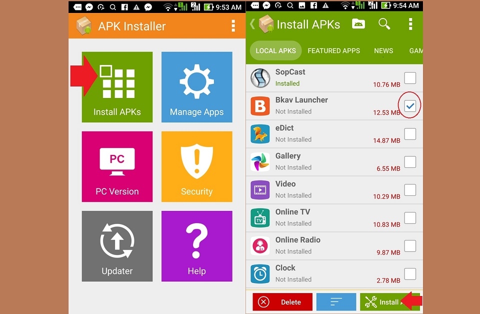 Cài đặt các file APK vào máy Cài đặt các file APK vào máy