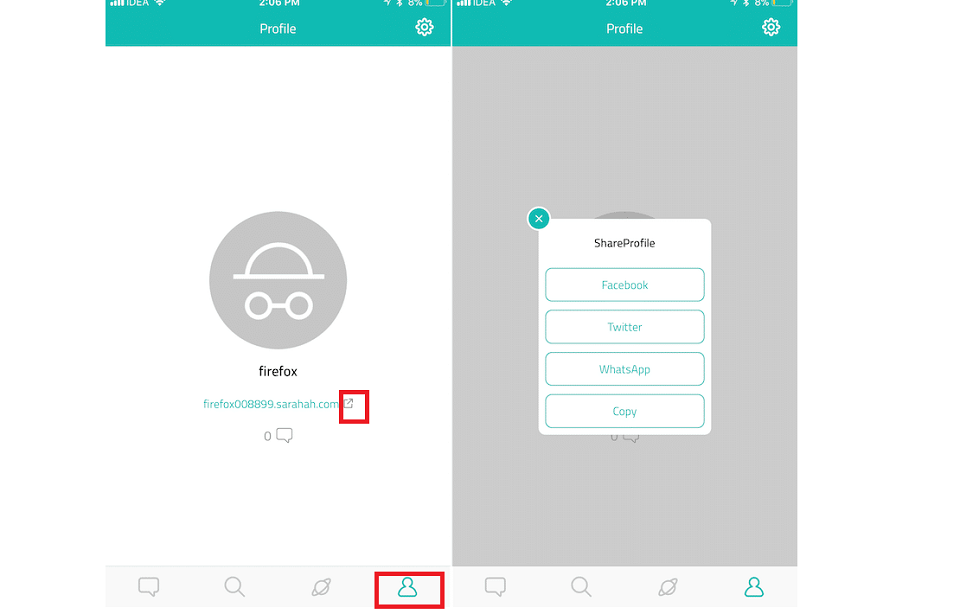 Share tài khoản Sarahah smartphone