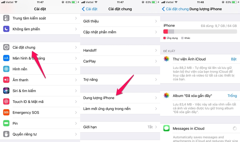 Truy cập vào mục dung lượng iPhone (iPad)