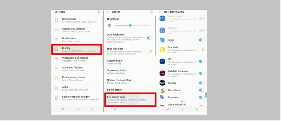 Thiết lập hiển thị toàn màn hình cho các ứng dụng Thiết lập hiển thị toàn màn hình cho các ứng dụng