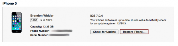 Reset iPhone thông qua iTunes
