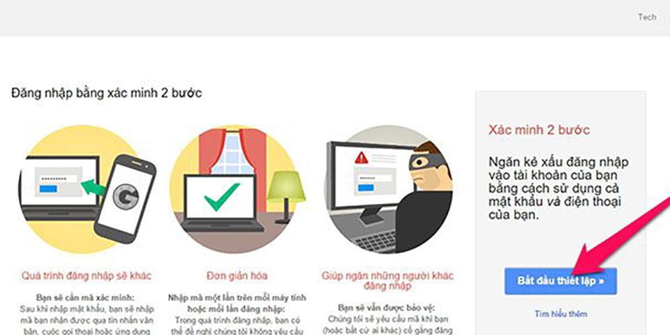 Kích hoạt mật khẩu 2 lớp Google