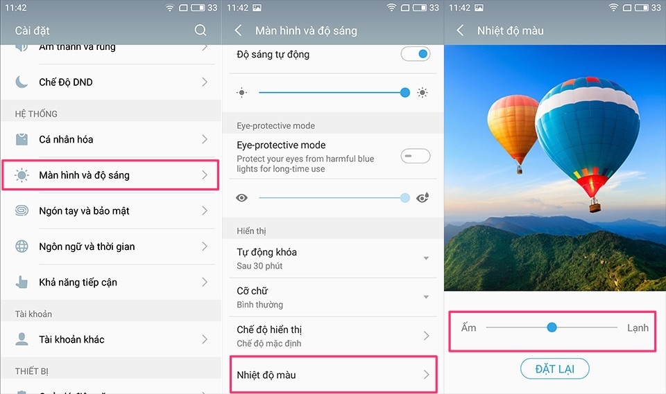 Điều chỉnh nhiệt độ màu Điều chỉnh nhiệt độ màu