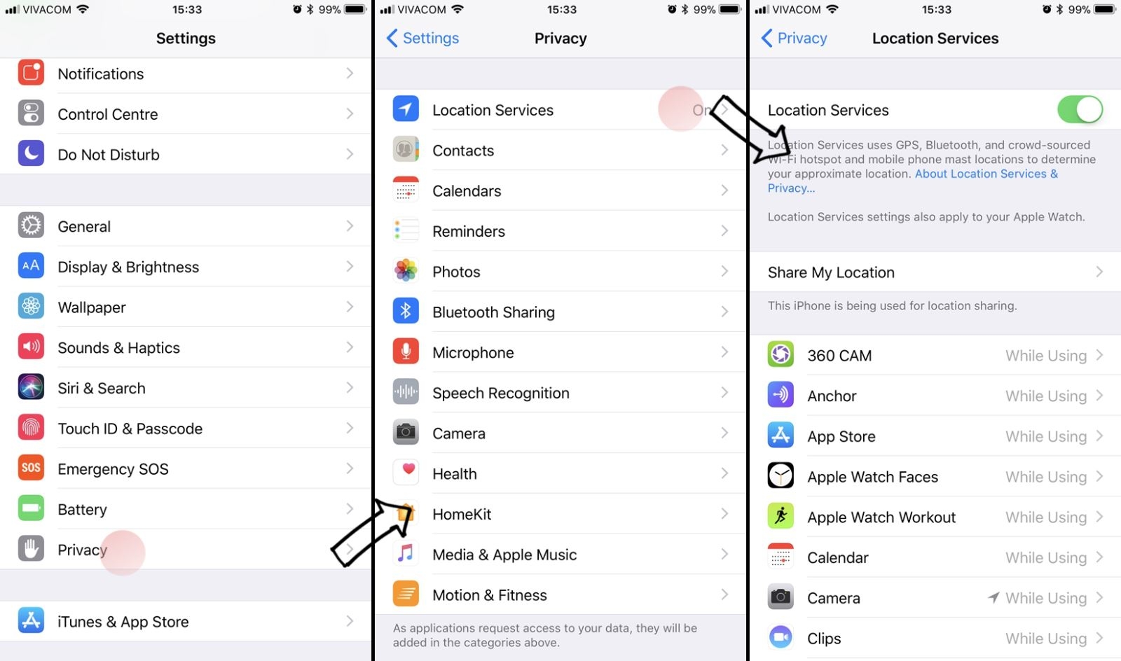 Thiết lập lại dịch vụ định vị