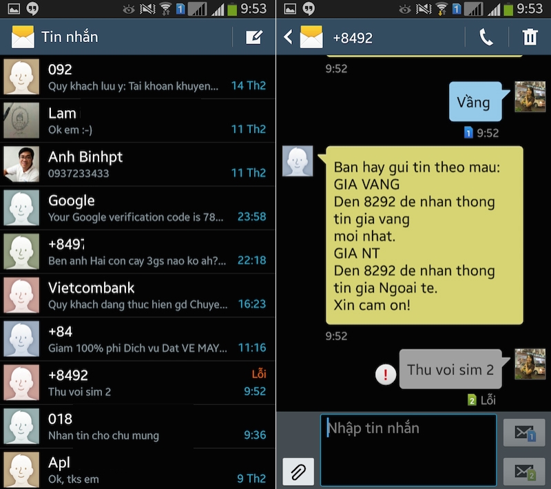 Tin nhắn trên Galaxy Grand 2