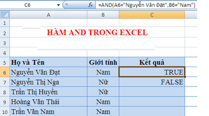 Nếu đúng kết quả sẽ trả về là TRUE