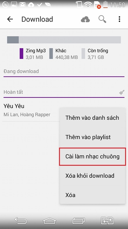 Cài đặt nhạc chuông trên LG G3 với ứng dụng Zing MP3