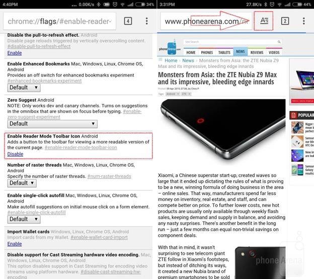 Kích hoạt chế độ Reader Mode