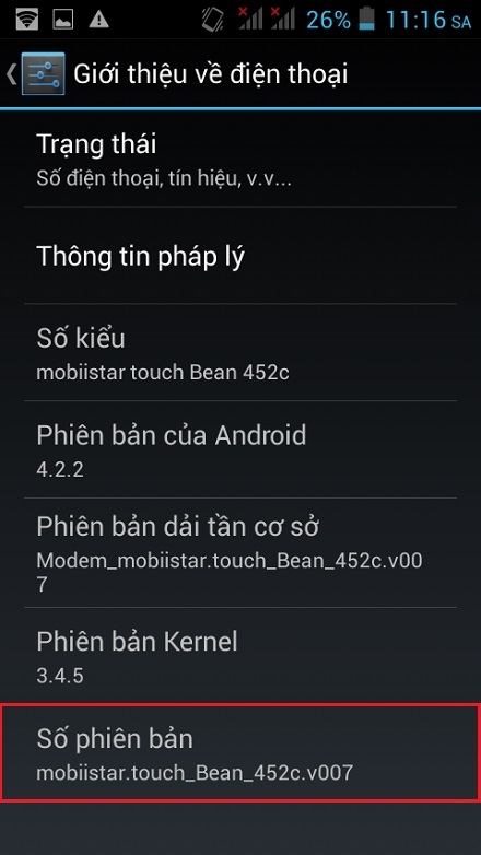 Kích hoạt cài đặt tùy chọn nhà phát triển trên Mobiistar Touch Bean 452C