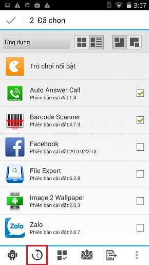 Chọn biểu tượng sao lưu.