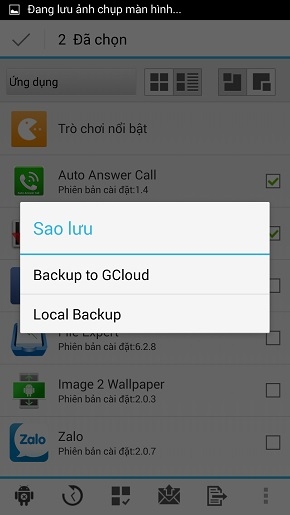 Chọn Local Backup hoặc Backup to GCloud.