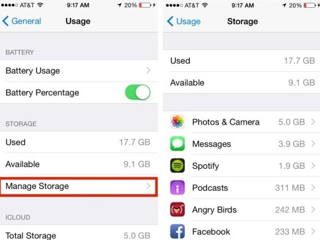 Mở ứng dụng Settings, sau đó đi tới General > Usage > Manage Storage.