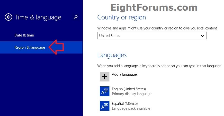 nhấp vào phần Time and language