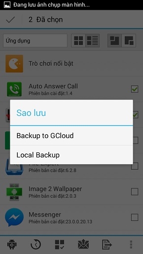 Chọn Local Backup hoặc Backup to GCloud.
