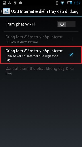 Chọn Dùng làm điểm truy cập Internet.