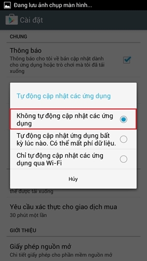 Chọn Không tự động cập nhật các ứng dụng.