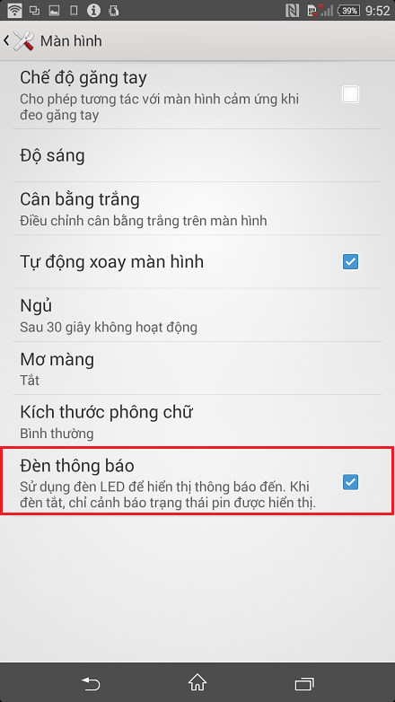 Chọn Đèn thông báo.