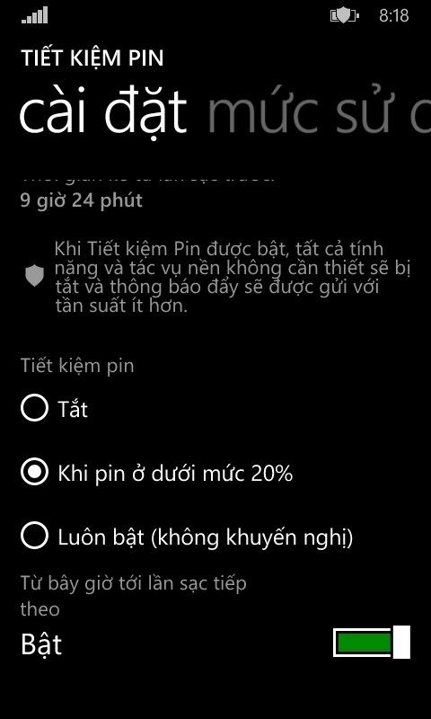 Bật chế độ tiết kiệm pin