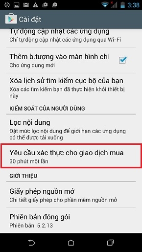 Cài đặt mật khẩu cho CH Play
