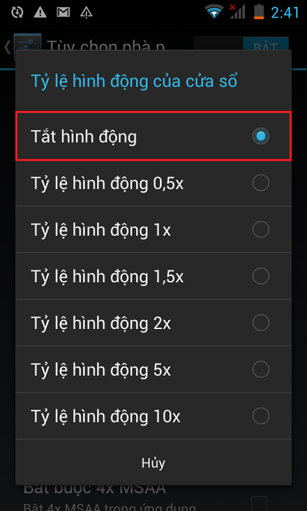 Vô hiệu hóa các hiệu ứng động giúp tiết kiệm pin và tăng hiệu suất