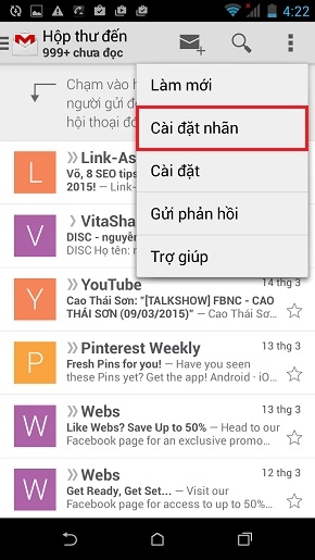 Bật tính năng thông báo khi nhận Gmail mới