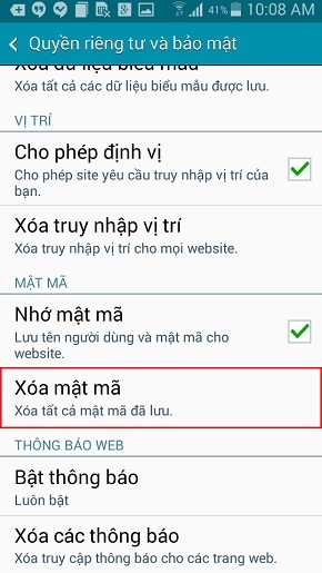 Xóa toàn bộ mật khẩu đã lưu trên trình duyệt mặc định
