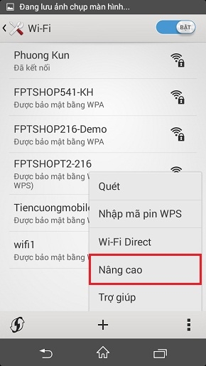 Chọn biểu tượng bên dưới góc phải màn hình, chọn Nâng cao.