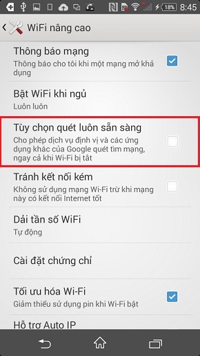Bỏ chọn Tùy chọn quét luôn sẵn sàng.
