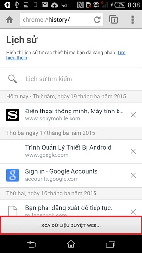 Chọn XÓA DỮ LIỆU DUYỆT WEB...