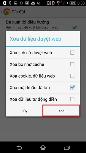 Chọn Xóa mật khẩu đã lưu, chọn Xóa.