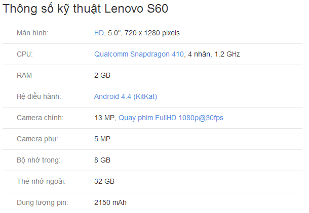 Cấu hình Lenovo S60 hoàn toàn hơn Oppo Yoyo
