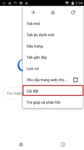 Chọn biểu tượng ba chấm trên góc phải màn hình, chọn Cài đặt.